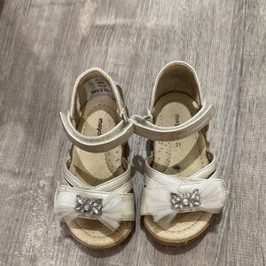 Mayoral Ivory Girls' Dress Sandals with Tulle Bow and Jewel